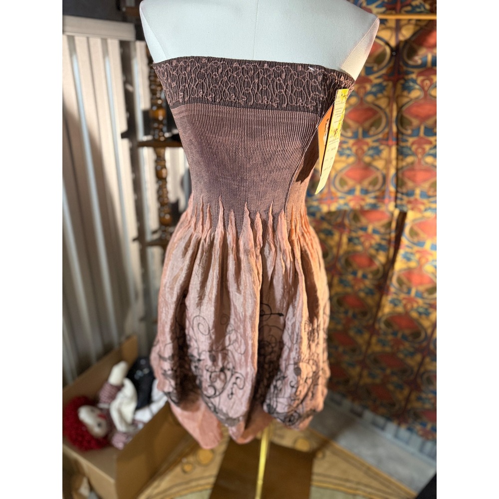 Lapis Convertible Smocked Bubble Hem Dress Skirt Mauve Gold Filigree 221B OS NEW